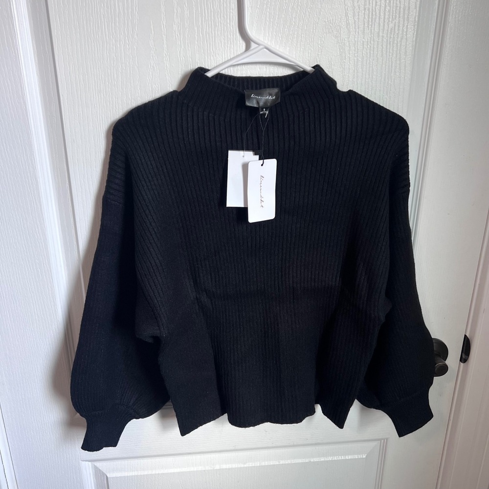 Line & Dot Black Ribbed Mock Neck Dolman Sleeve Sweater LT2052L-1 Small NEW